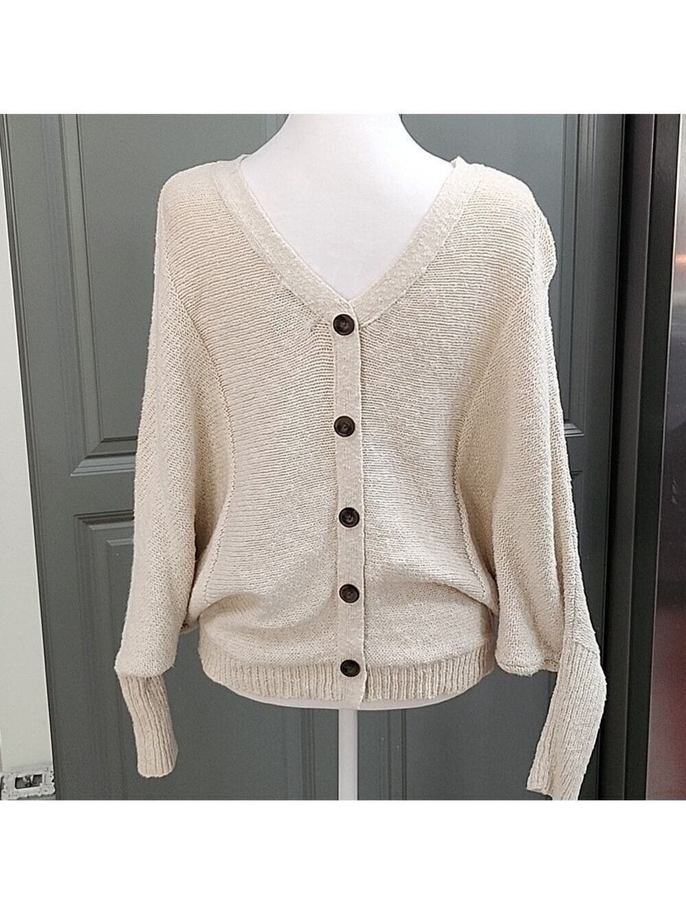 Perfect fall sweater cream color knit with buttons down the back womens Size S